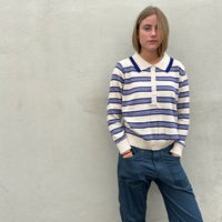 Stripe Collared Knit Ecru/Blue