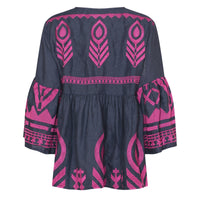 Kori Greek Archaic Feather Tunic Navy/Magenta