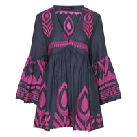 Kori Greek Archaic Feather Tunic Navy/Magenta