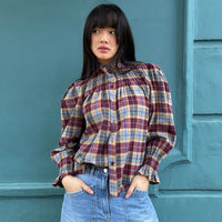 *NEW* Johanna Smocked Plaid Shirt Wine
