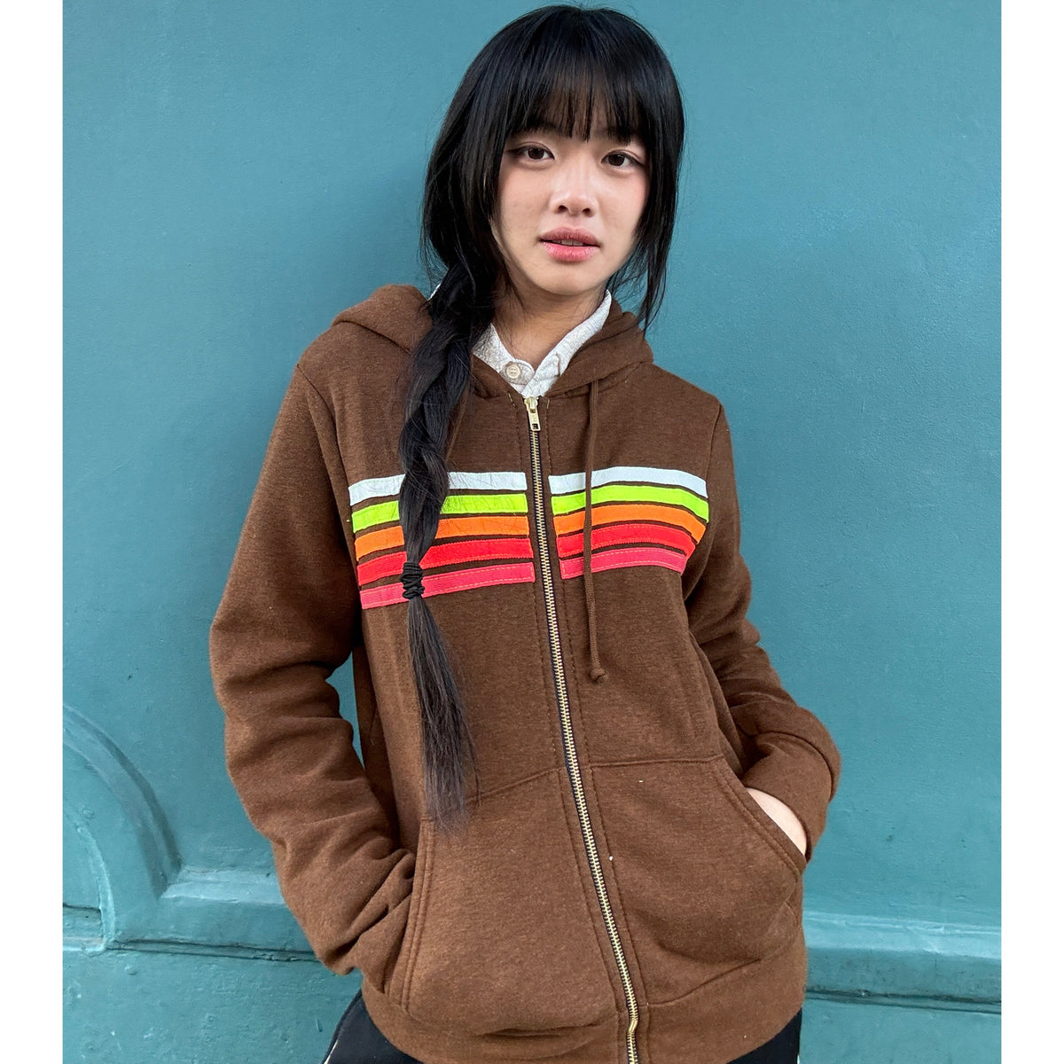 *NEW COLOUR* 5 Stripe Zip Hoodie Chocolate