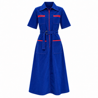 Velvet Shirt Dress Cobalt