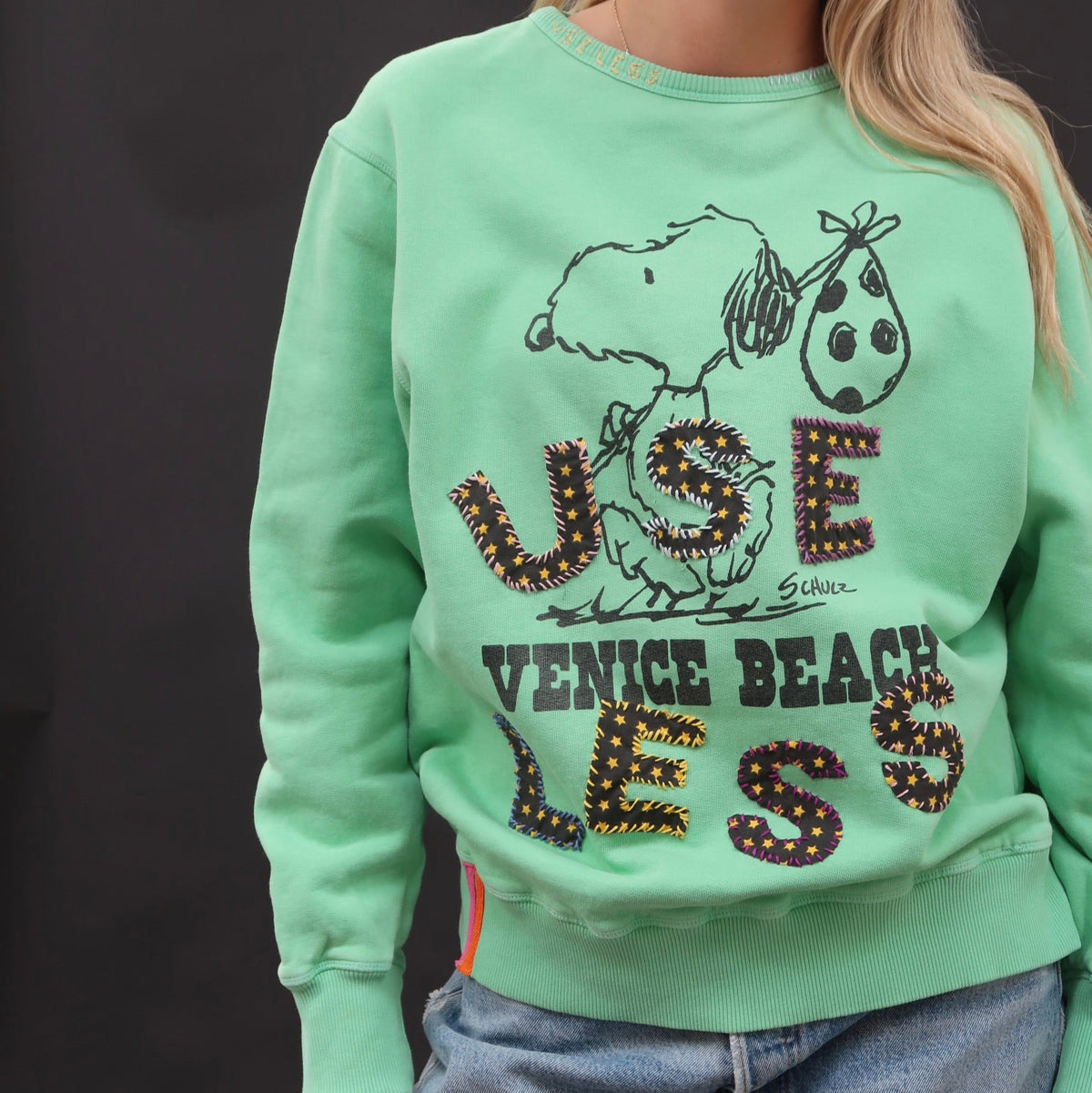 Useless Upcycled Snoopy Green Sweat