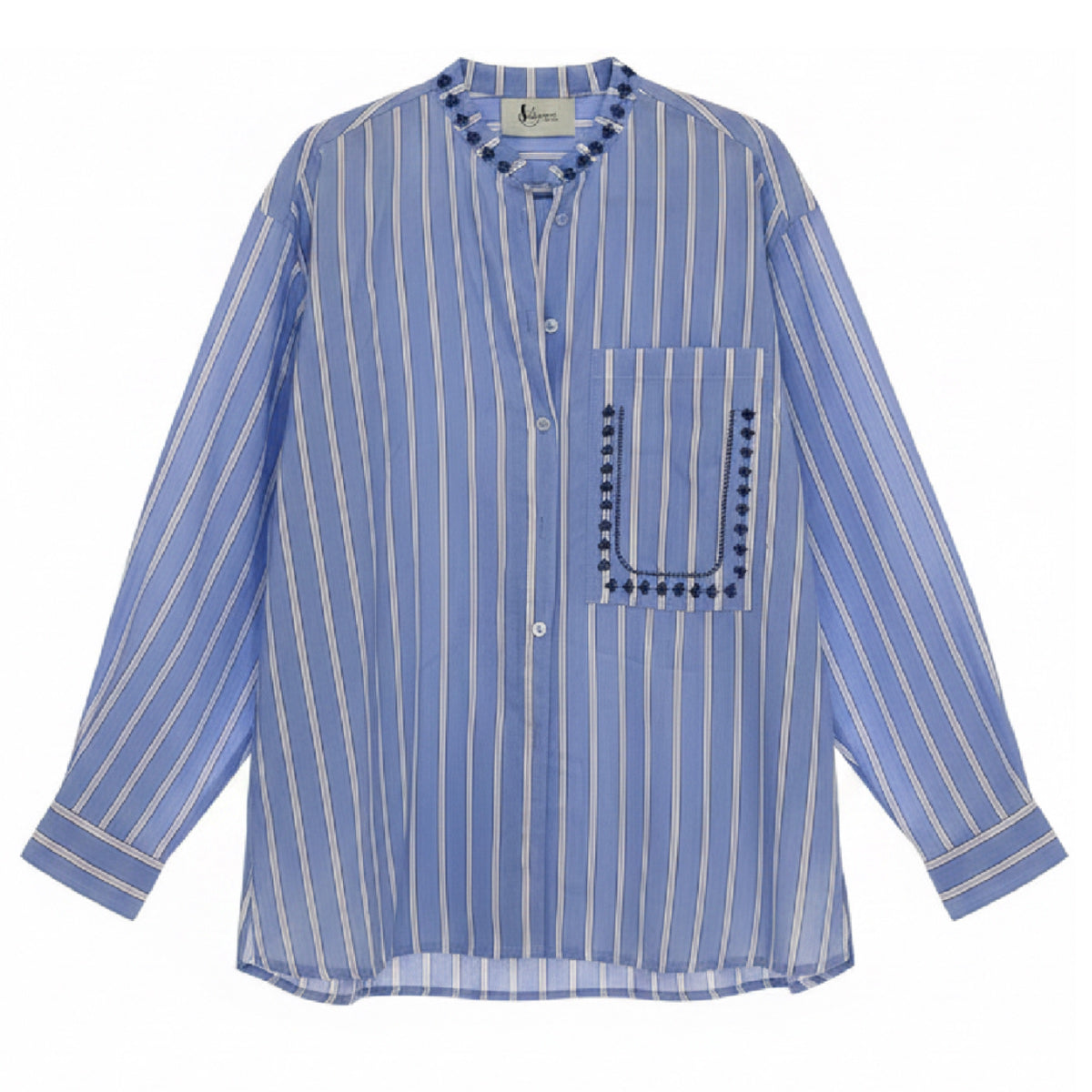 *NEW* Cotton Stripe Embroidered Shirt Blue