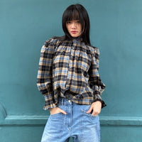 *NEW* Johanna Smocked Plaid Shirt Blue