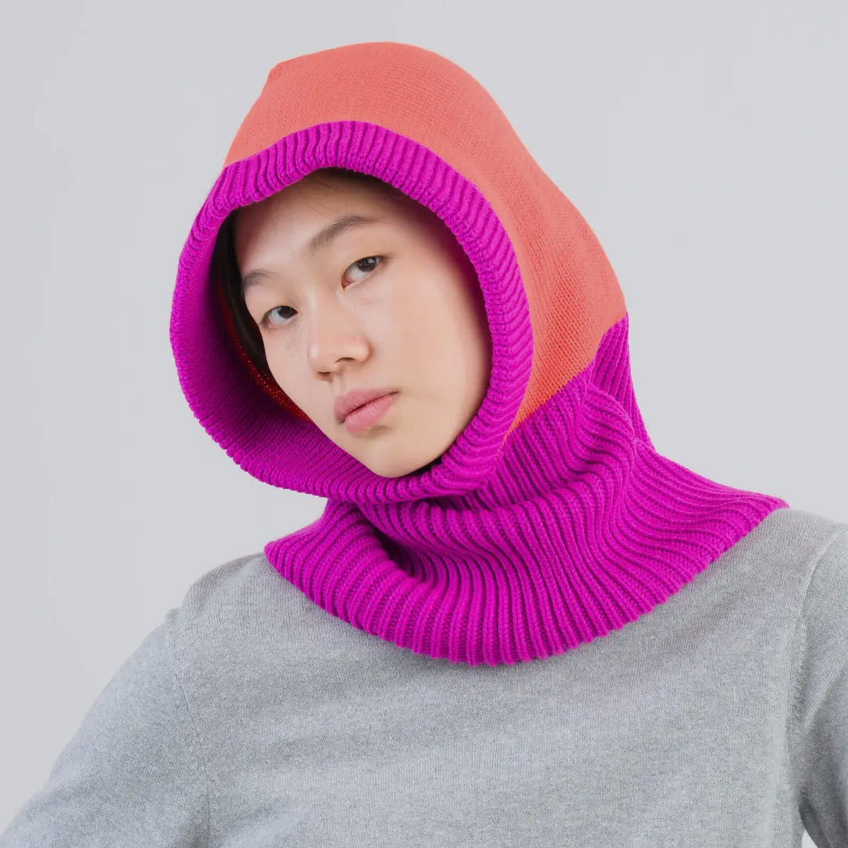 Colour Block Knit Hood Magenta