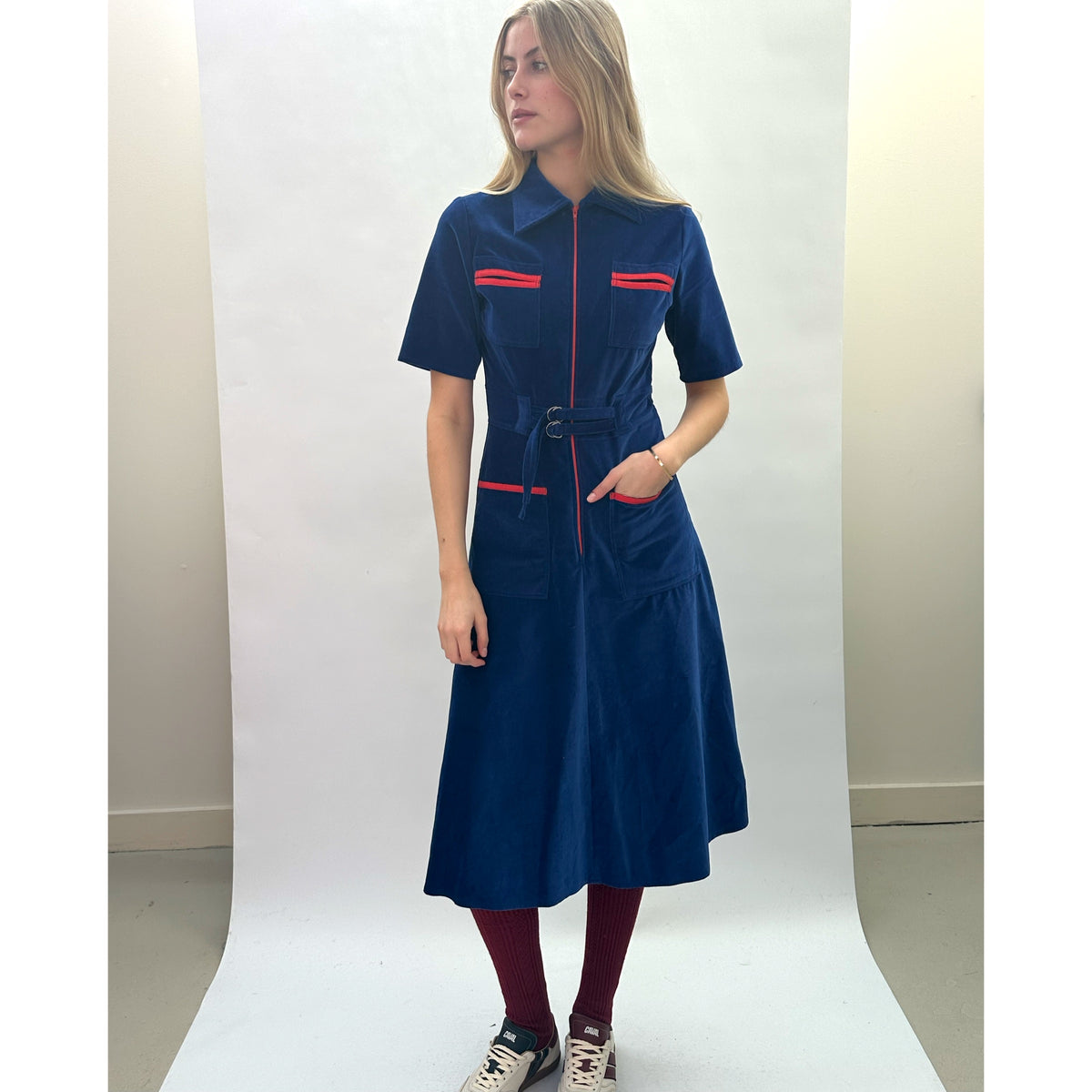 Velvet Shirt Dress Cobalt