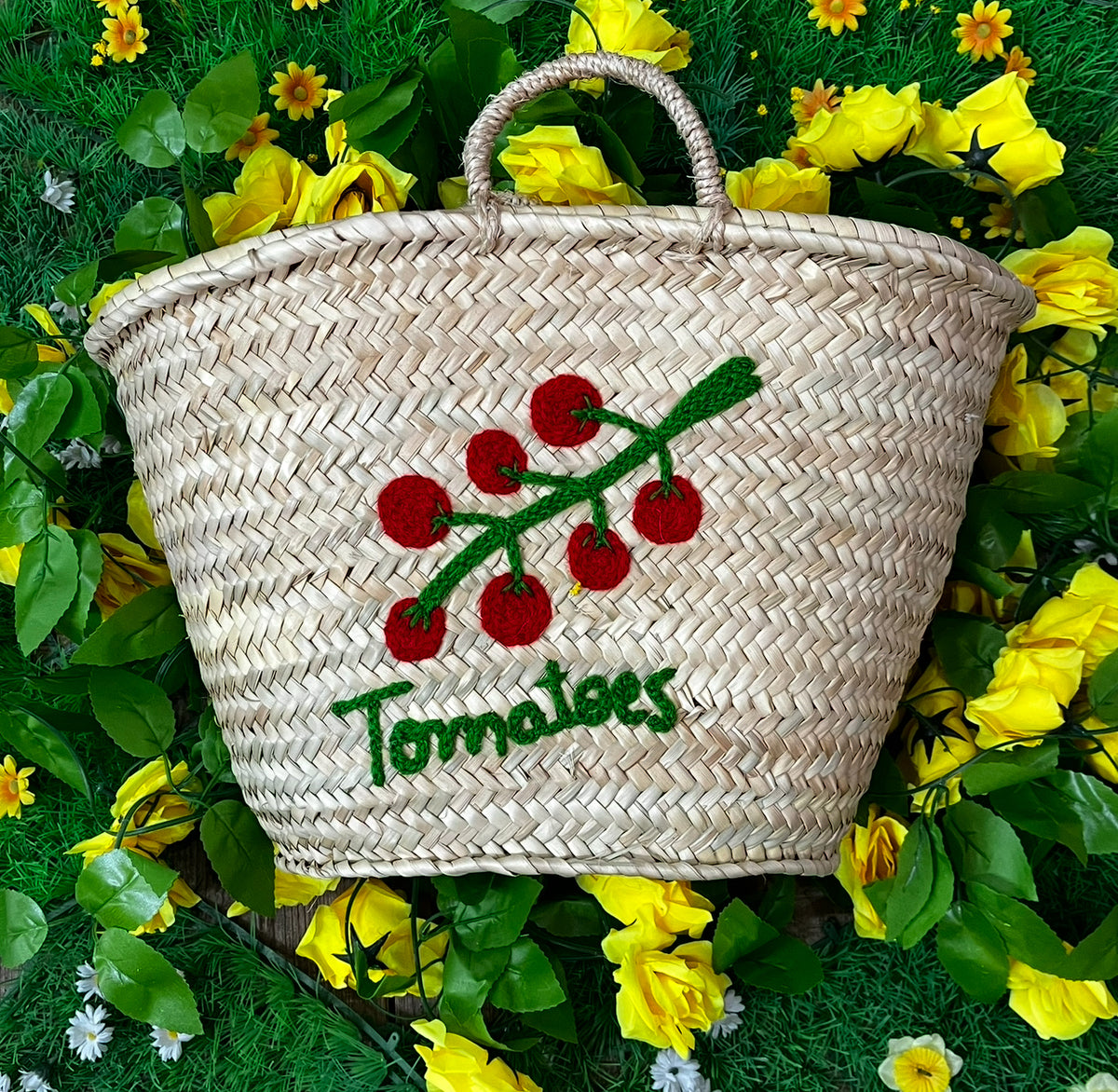 Tomato Embroidered Market Basket
