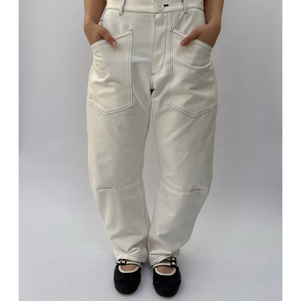 *SS26!* Topstitched Barrel Off White