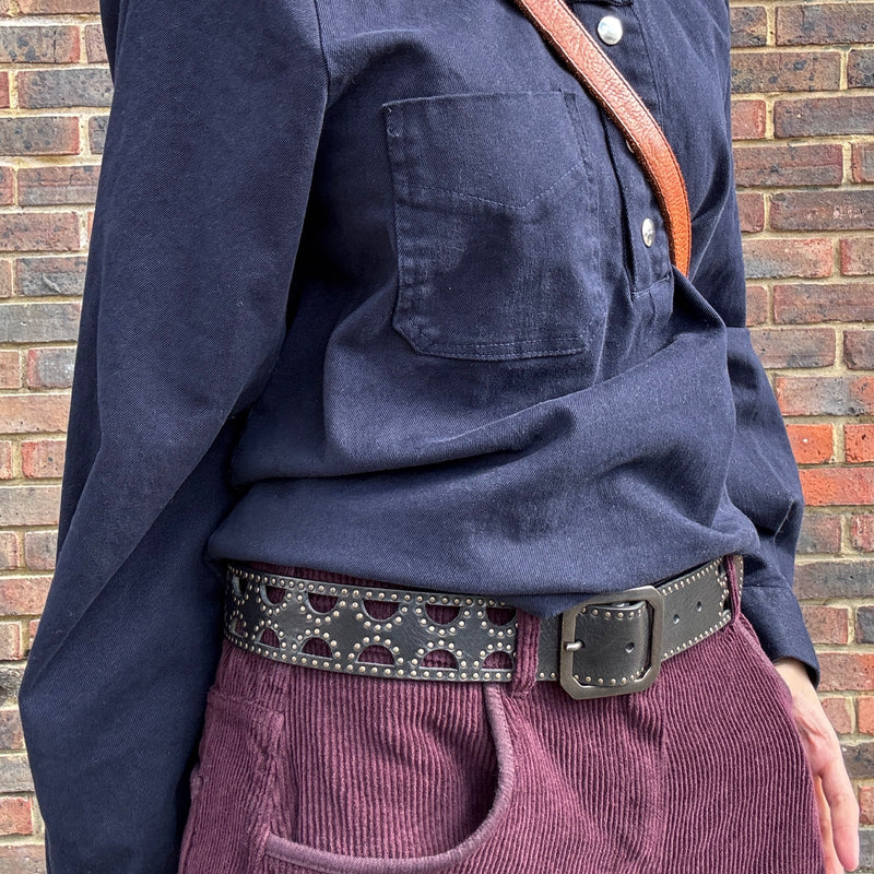 *NEW* Post & Co  Leather Studded Cut Out Belt Seppia