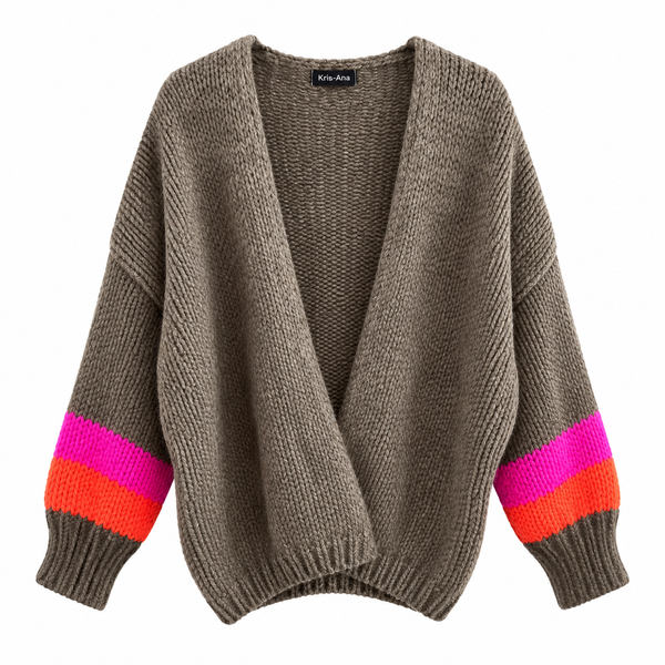 Khaki Stripe Sleeve Cardi