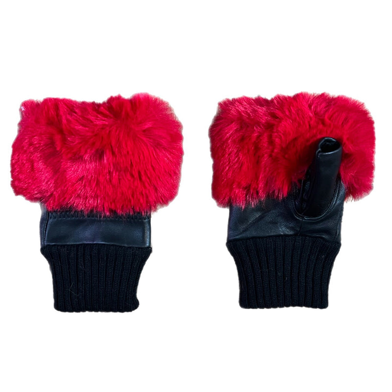 *NEW*Faux Fur Red Fingerless Gloves