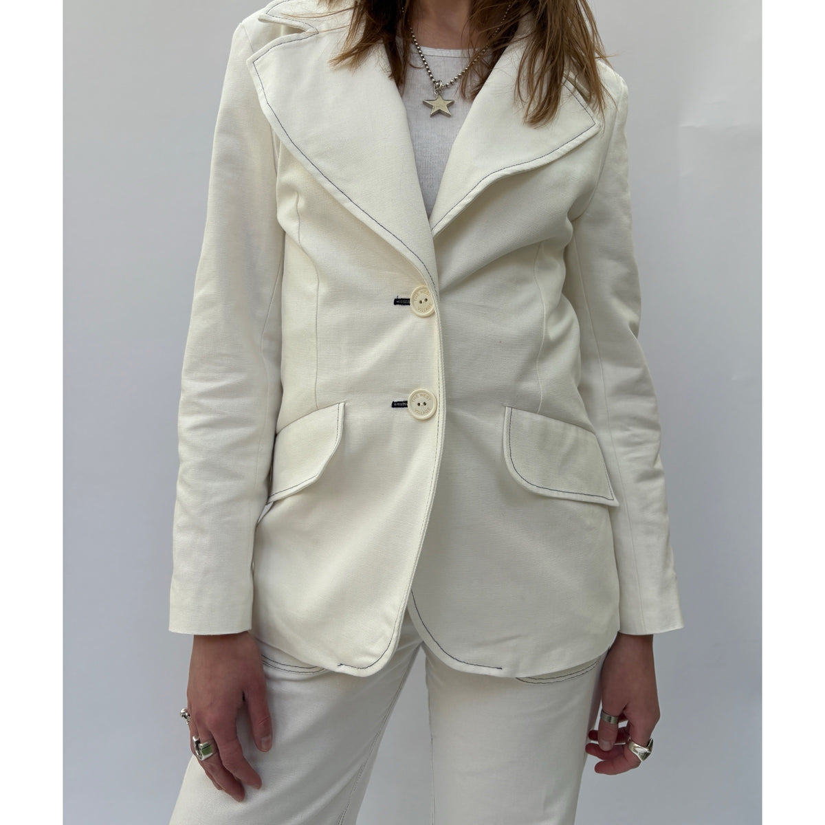 *SS26!* Topstitched Susan Jacket Off White