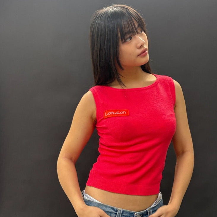 Useless Fuchsia 'London' Patch Sleeveless Top in Pink