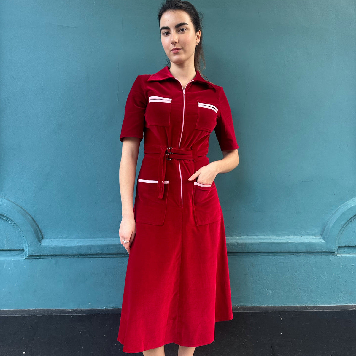 *NEW* Velvet Shirt Dress Ruby