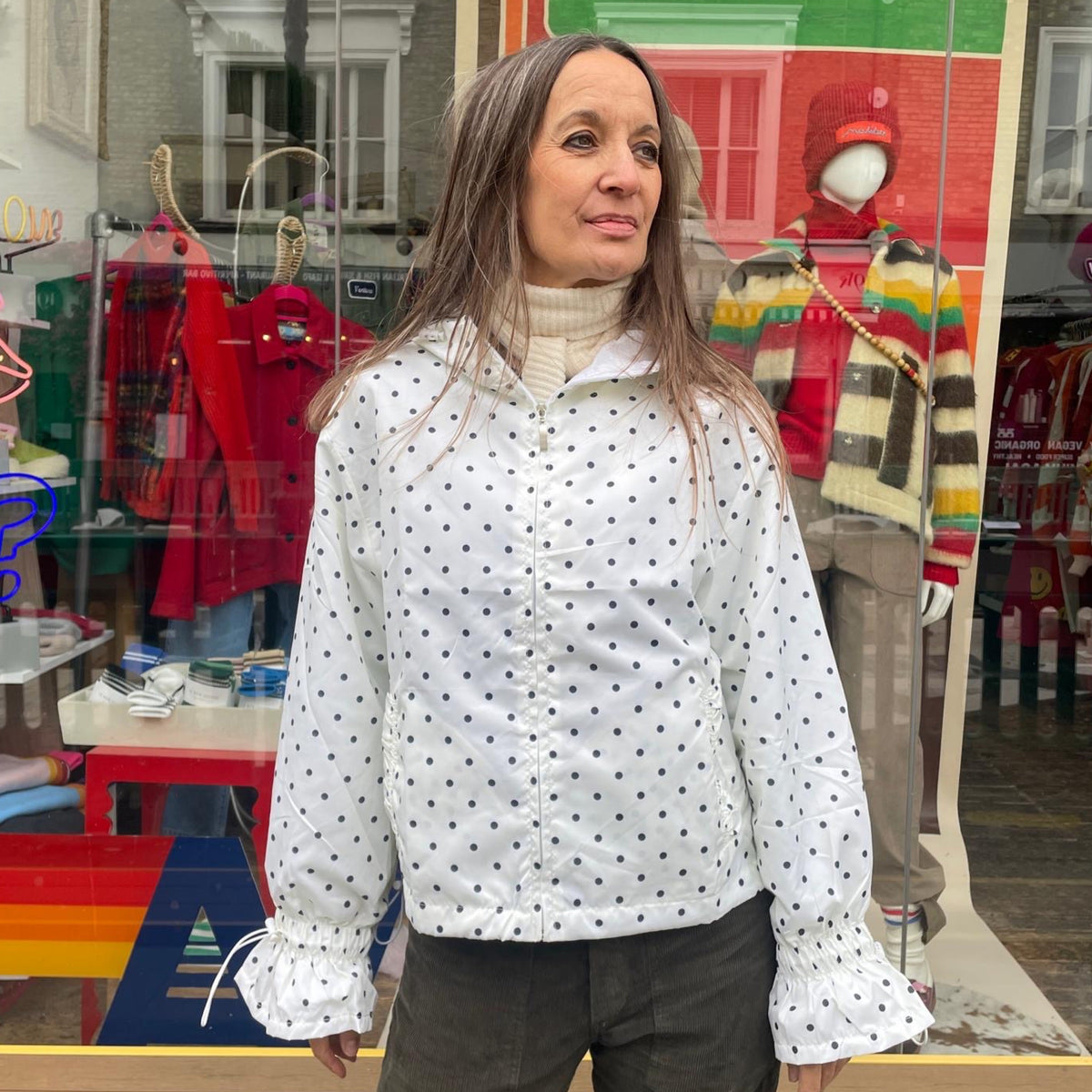 Ginny & Me Flared Windbreaker Off White Polka Dot