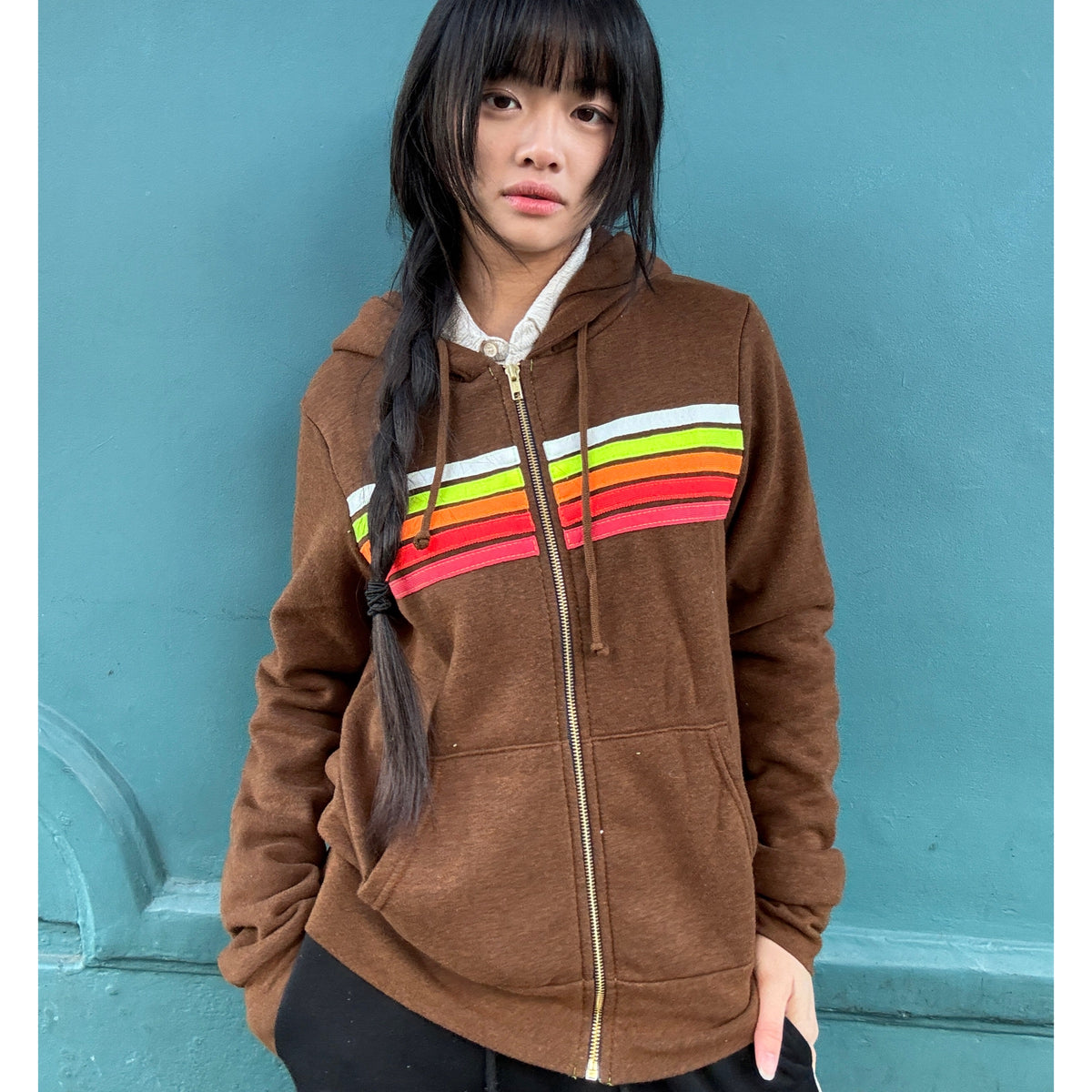 *NEW COLOUR* 5 Stripe Zip Hoodie Chocolate