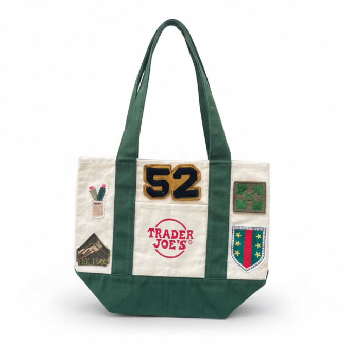 Vintage-Patched Trader Joes Tote S/M Green