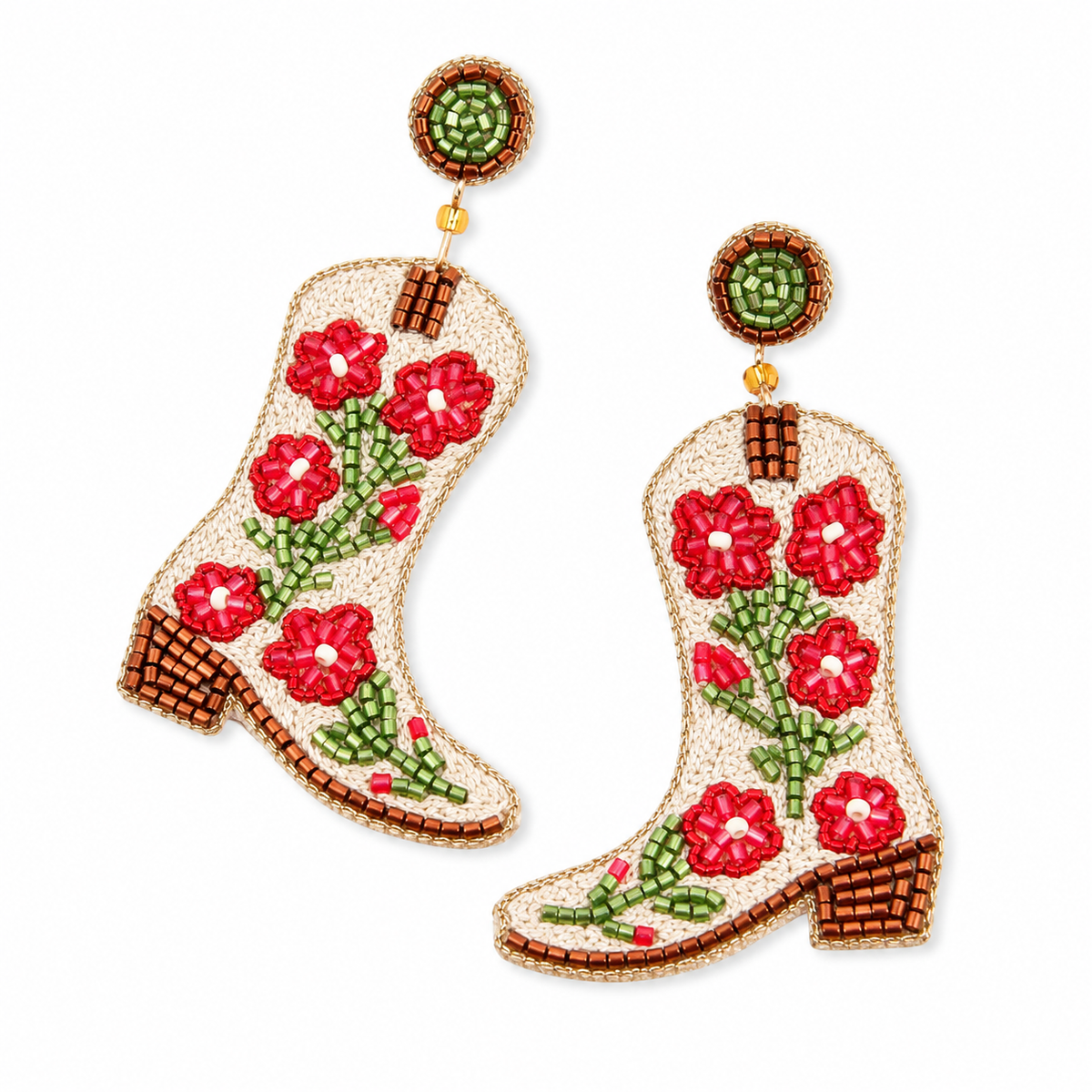 Cream Cowgirl Boot Beaded Earrings