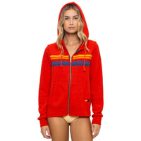 5 Stripe Zip Up Hoodie Red