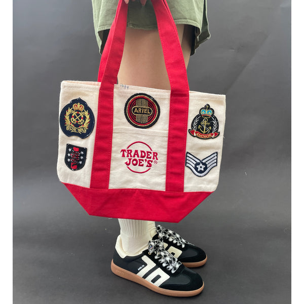 Vintage-Patched Trader Joes Tote S/M Red