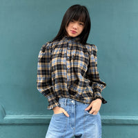 *NEW* Johanna Smocked Plaid Shirt Blue