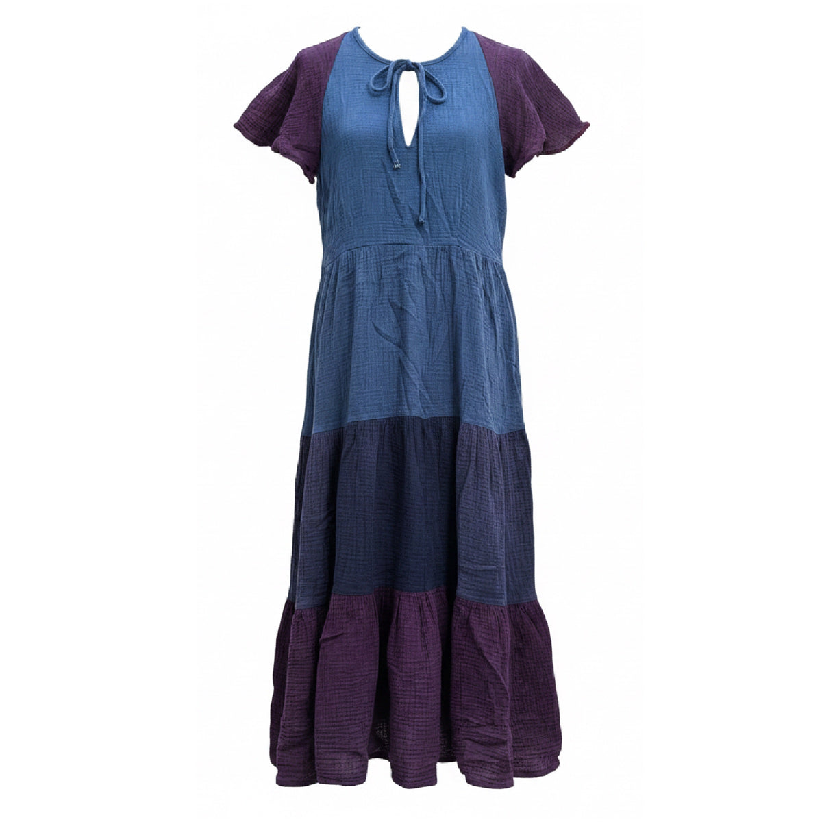 *AW26* Overdyed Tier Dress Midi Workwear Blue