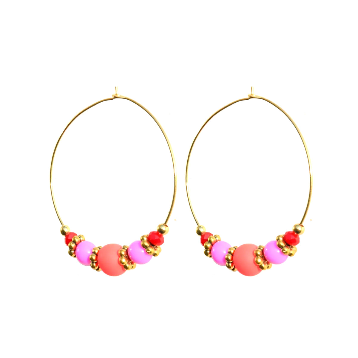 Half Beaded Cirque Hoops Pink/Red