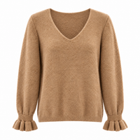 Ruffle Cuff V Neck Camel