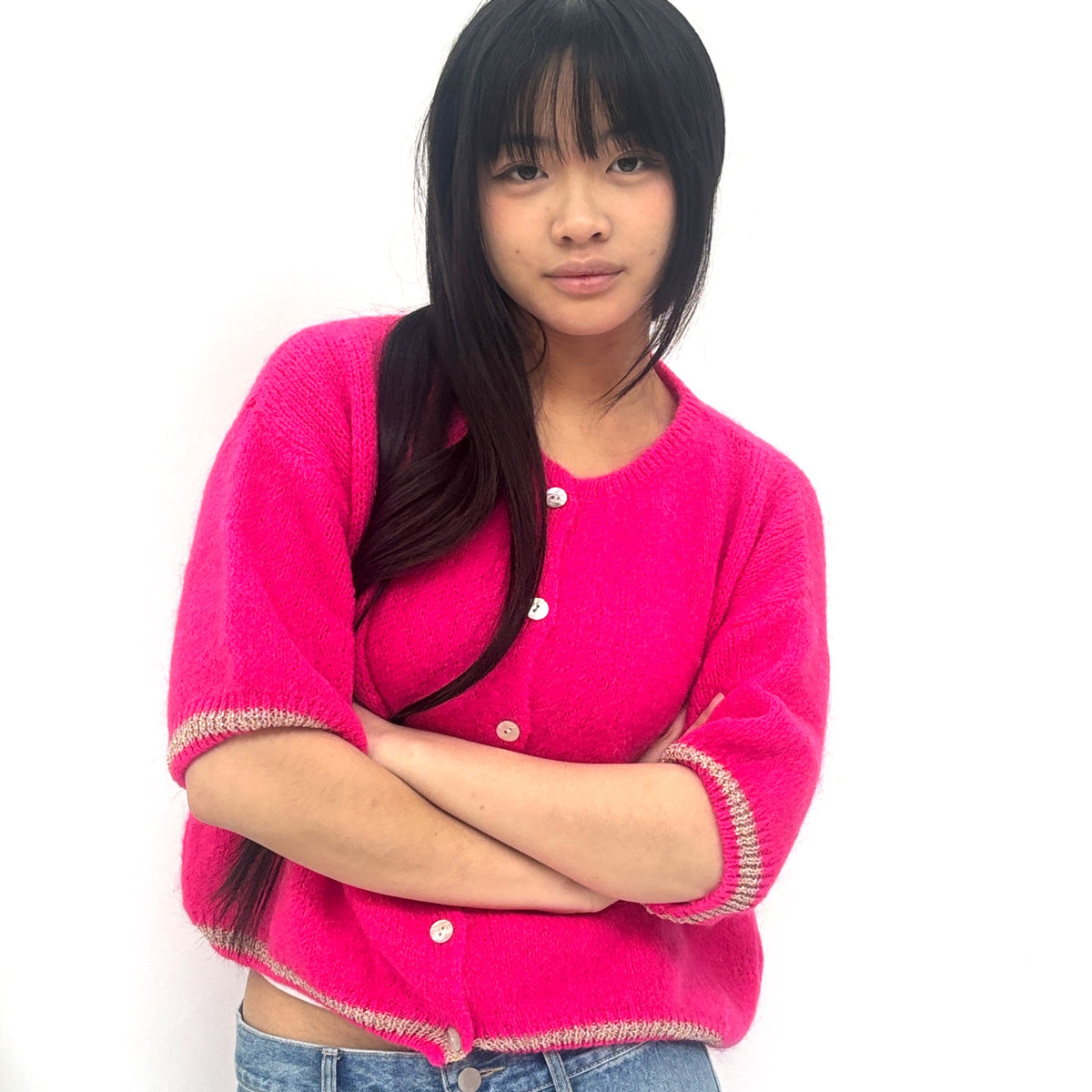 *NEW STYLE* Fuchsia Short Sleeve Cardi