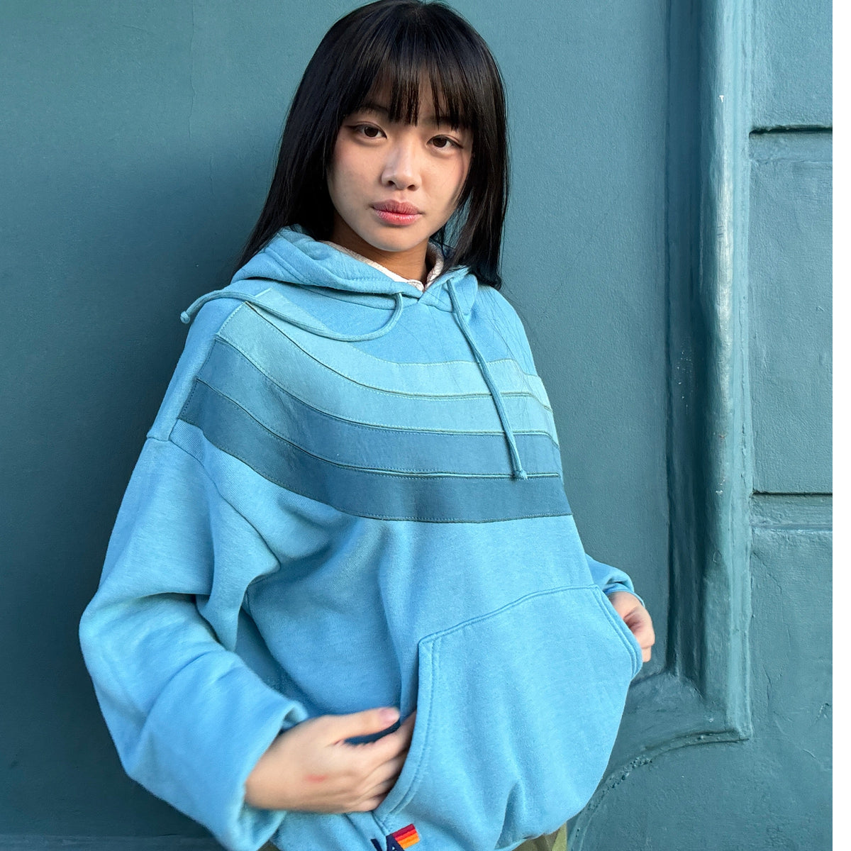 *NEW STYLE* Wave Stripe Pullover Hoodie Aquamarine