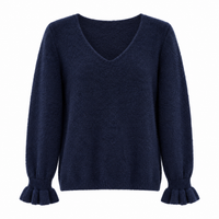 Ruffle Cuff V Neck Navy