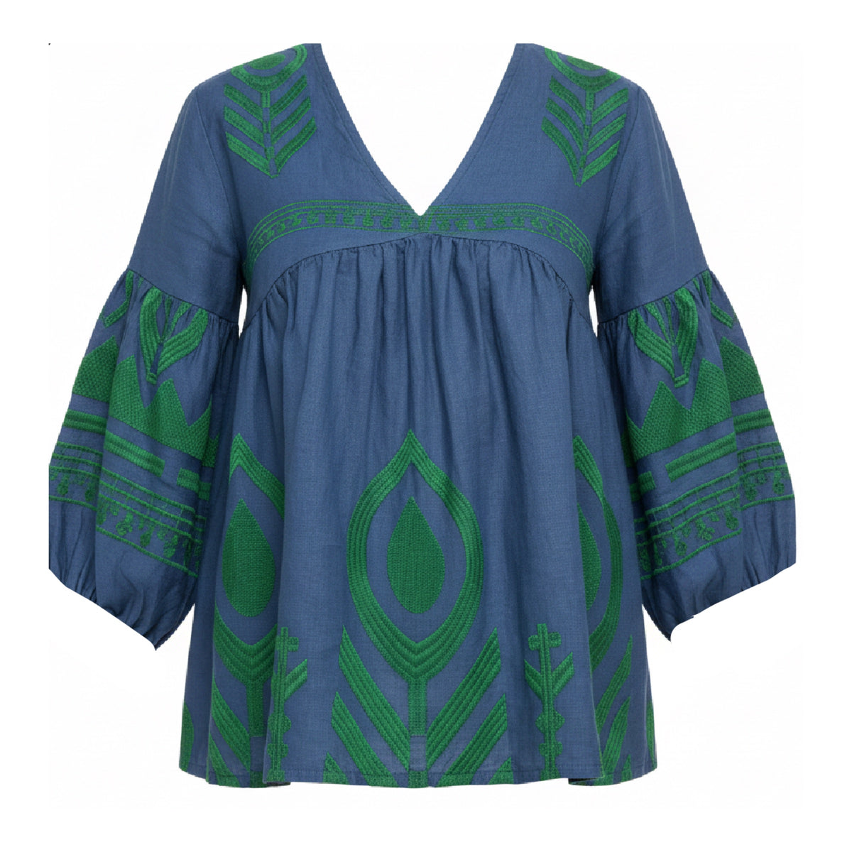 Kori Greek Archaic Feather Tunic Indigo/Green