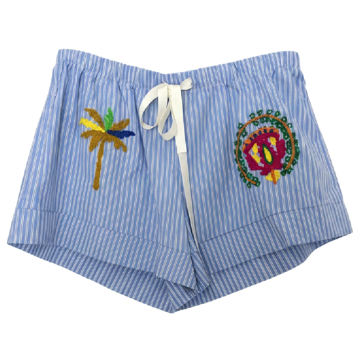 *NEW* Cotton Stripe Embroidered Shorts Blue