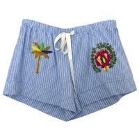 *NEW* Cotton Stripe Embroidered Shorts Blue