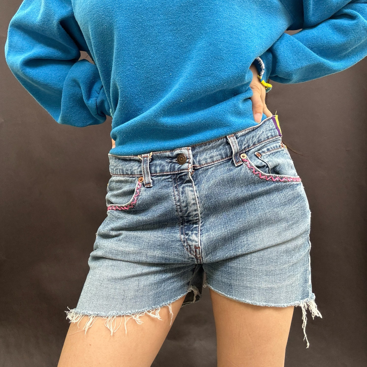 *NEW* Zig Zag Levi's Cut Offs with Useless Chain Stitch