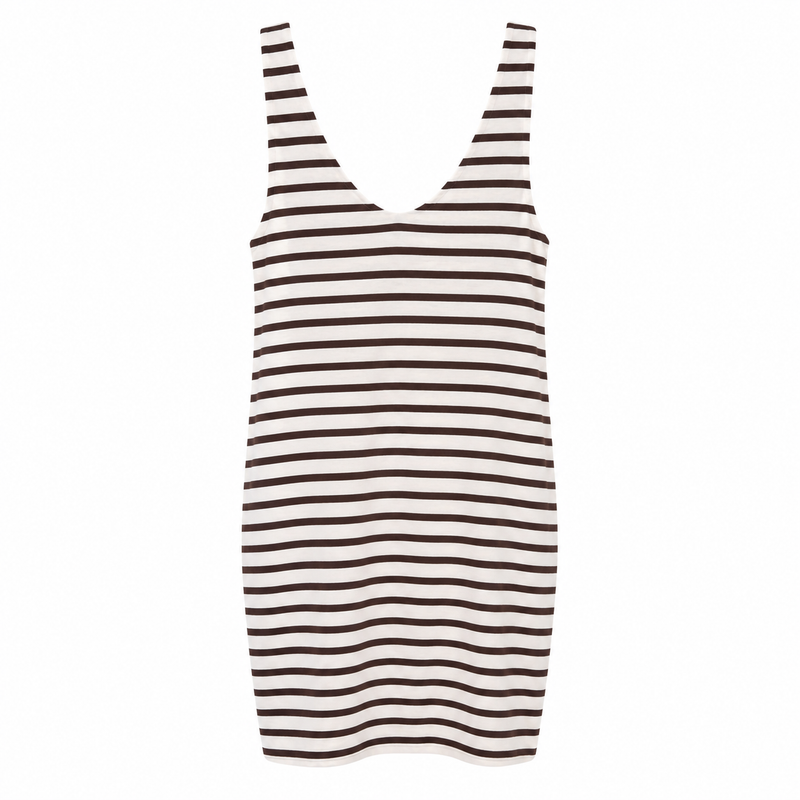 Striped Dress with Floral Brooch