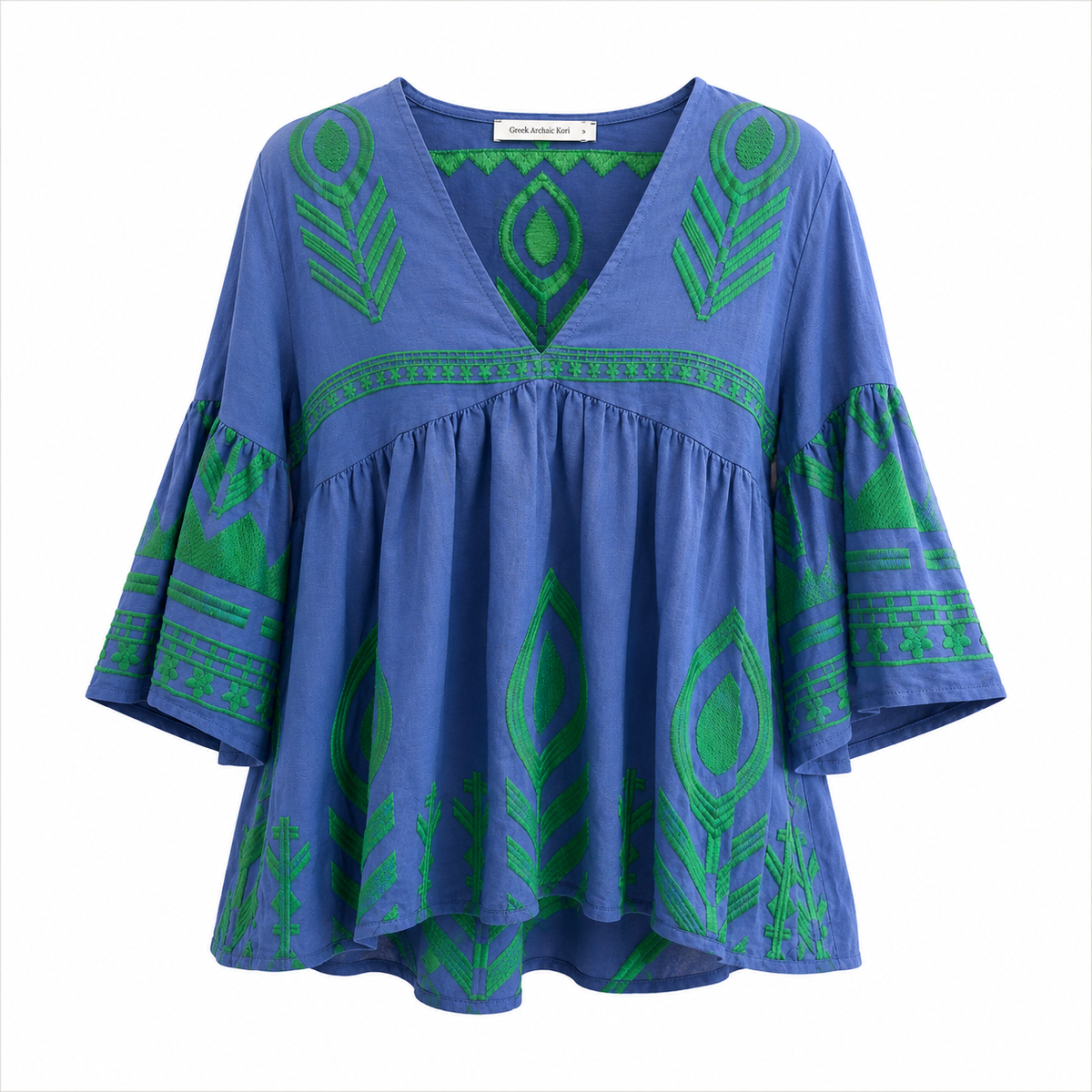 Kori Greek Archaic Feather Tunic Indigo/Green