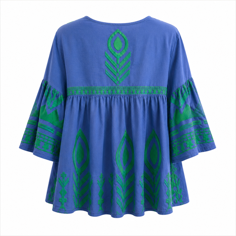 Kori Greek Archaic Feather Tunic Indigo/Green
