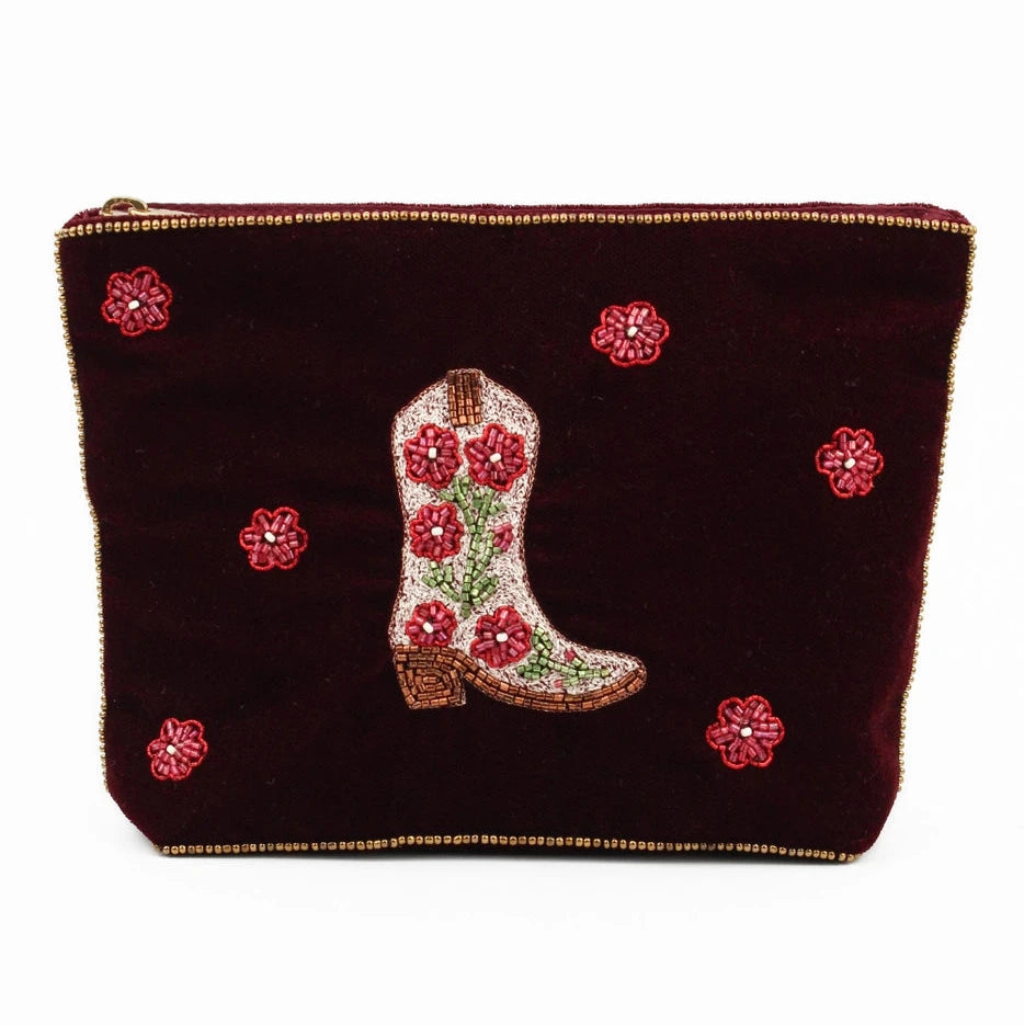 Cream Cowgirl Boot Medium Pouch