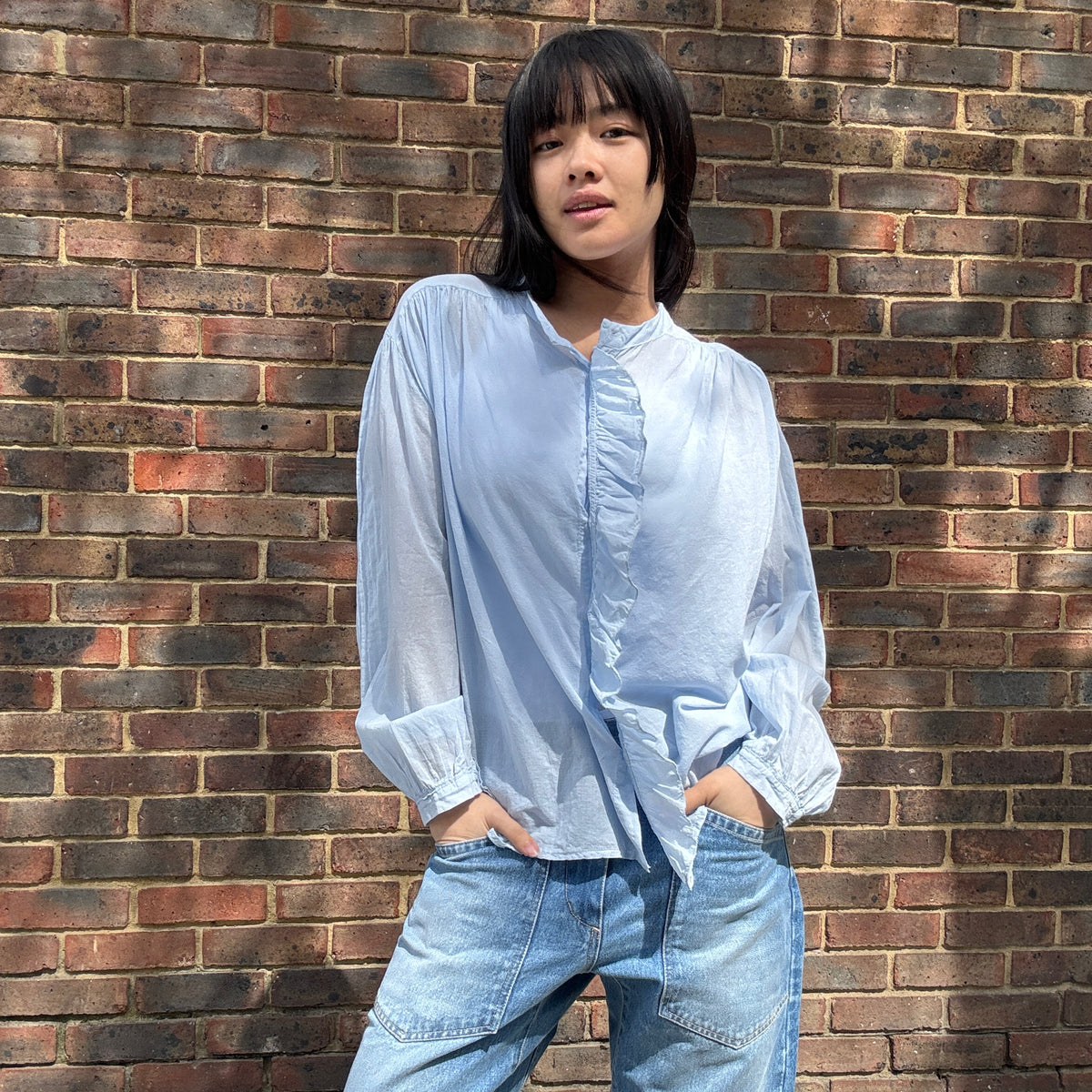 *RESTOCK* Lightweight Ruffle Shirt Sky Blue