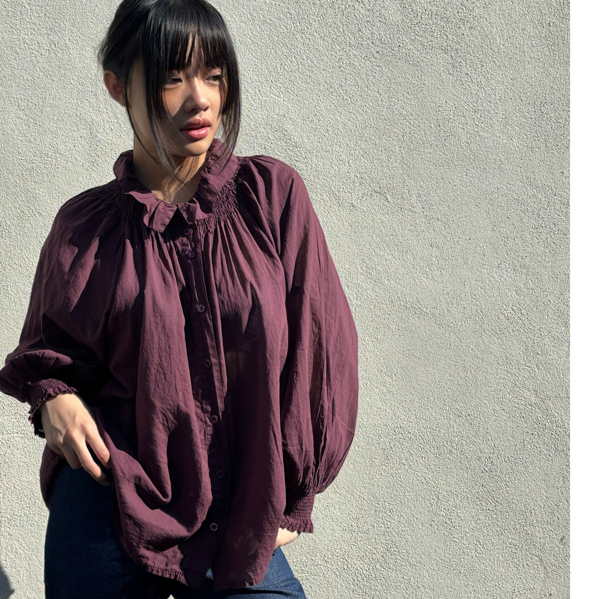 *NEW STYLE* Johanna Smocked Shirt Aubergine