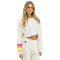 *NEW STYLE* Aviator Nation Cropped Crew Vintage White/Neon