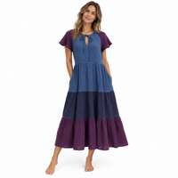 *AW26* Overdyed Tier Dress Midi Workwear Blue