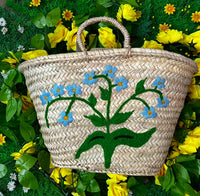 Blue Floral Embroidered Market Basket