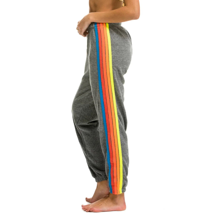 Aviator Nation 5 Stripe Sweatpants Heather Grey/Neon Rainbow
