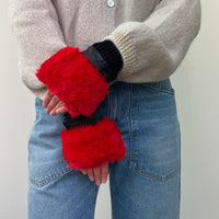 *NEW*Faux Fur Red Fingerless Gloves