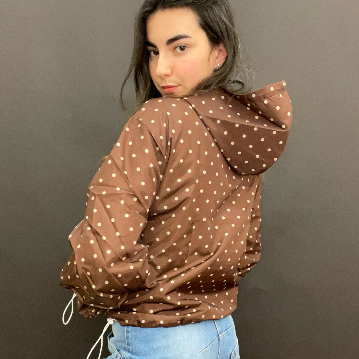 Ginny & Me Flared Windbreaker Espresso Check