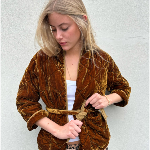 Quilted Velvet Jacket Dark Gold