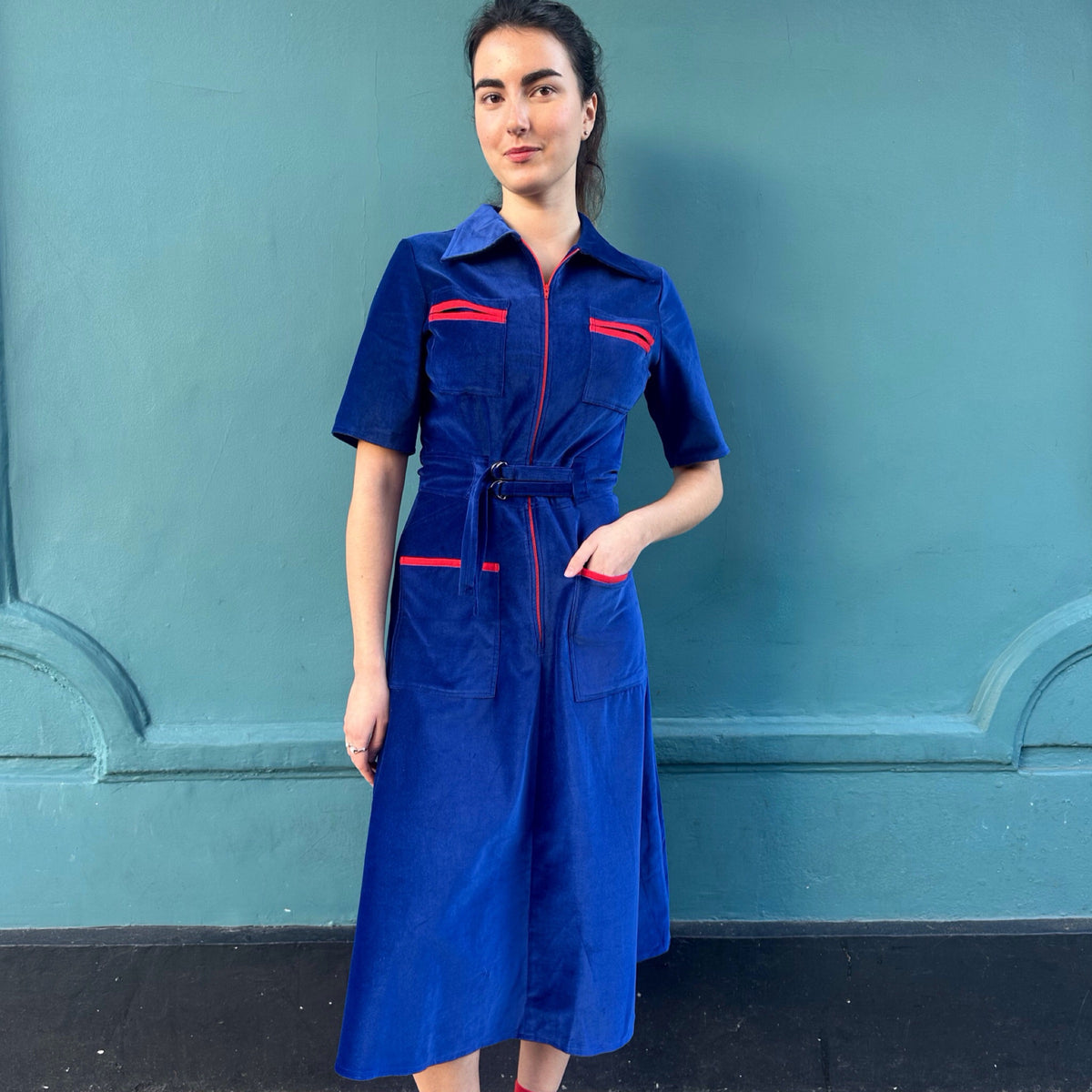 *NEW* Velvet Shirt Dress Cobalt